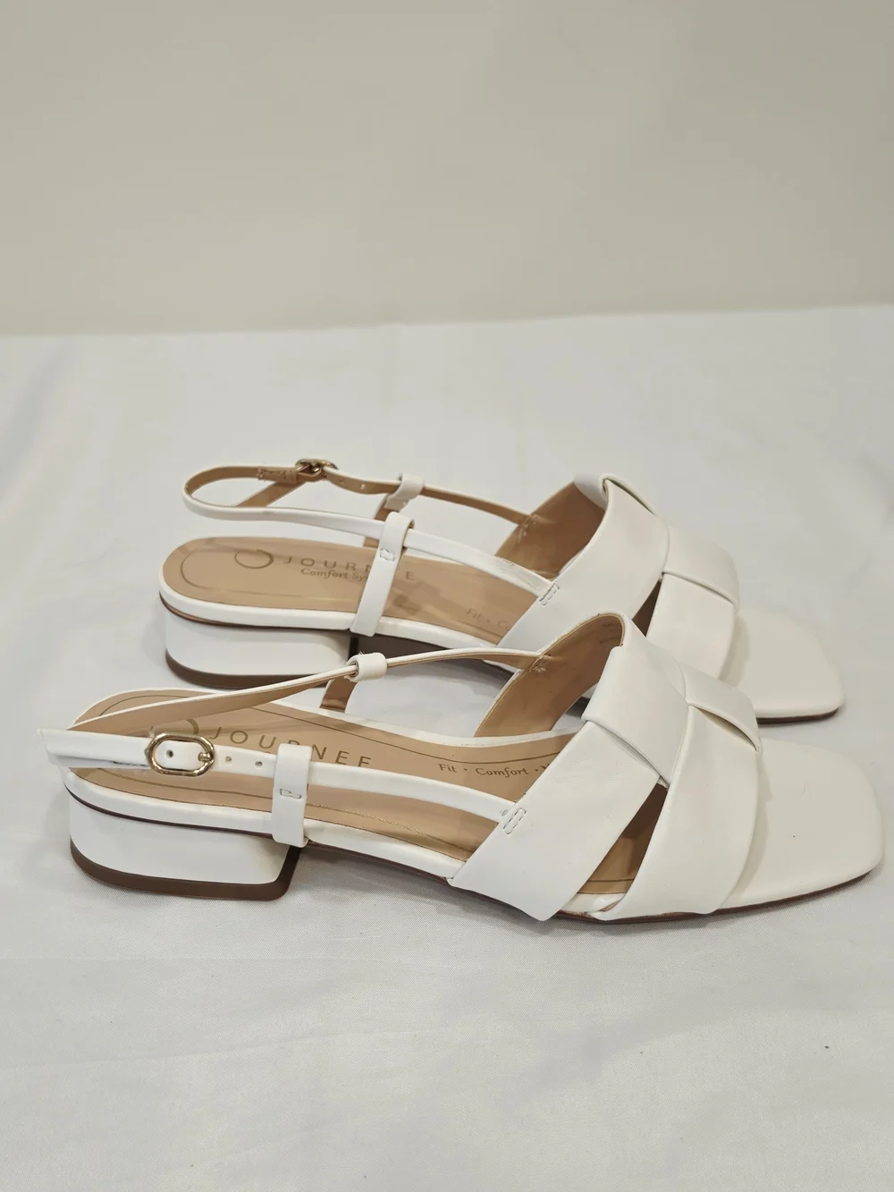 Journee Collection Tabatha White Woven-Strap Square Toe Slingback Sandals